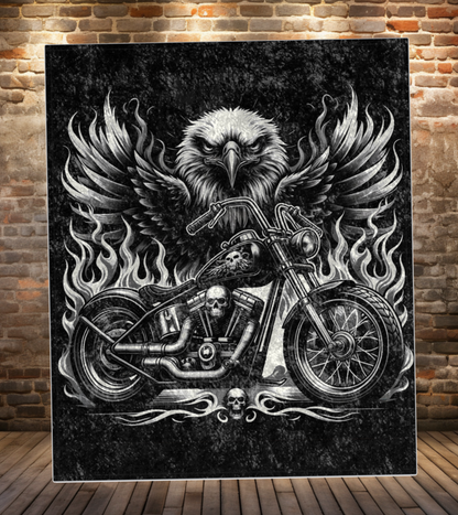 Bike and Eagle Crushed Velvet Blanket